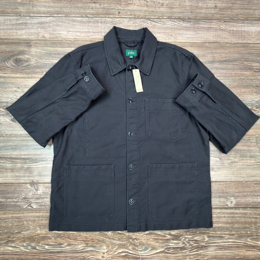 J.Crew Mens Size Large Chore Jacket Black Cotton Moleskin Utility Coat CB610 NEW